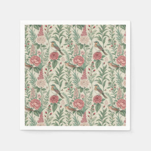 Servilleta De Papel Patrón floral vintage de jardín inglés con pájaros