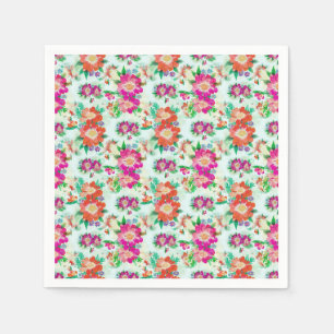Servilleta De Papel Patrón floral vintage rosa y rojo