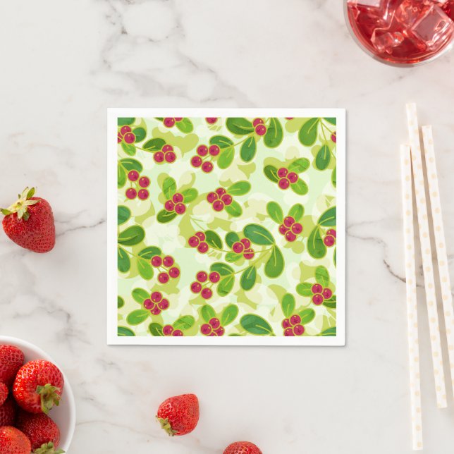 Servilleta De Papel Patrón Fruta de Cranberry Festial, Verde (In situ)