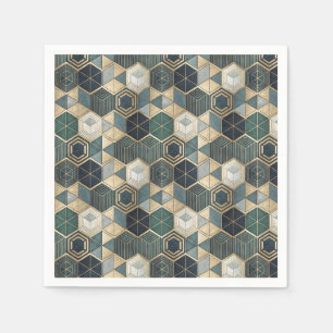 Servilleta De Papel Patrón geométrico abstracto azul turquesa y dorado