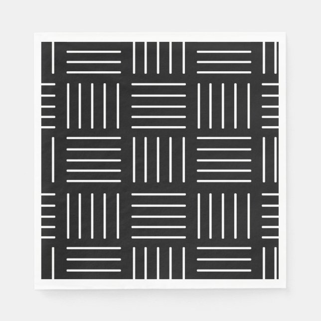 Servilleta De Papel Patrón geométrico abstracto - blanco y negro. (Anverso)