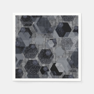 Servilleta De Papel Patrón geométrico abstracto, negro y gris. arrojar