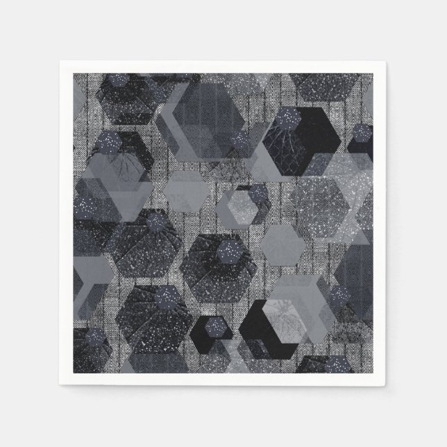 Servilleta De Papel Patrón geométrico abstracto, negro y gris. arrojar (Anverso)