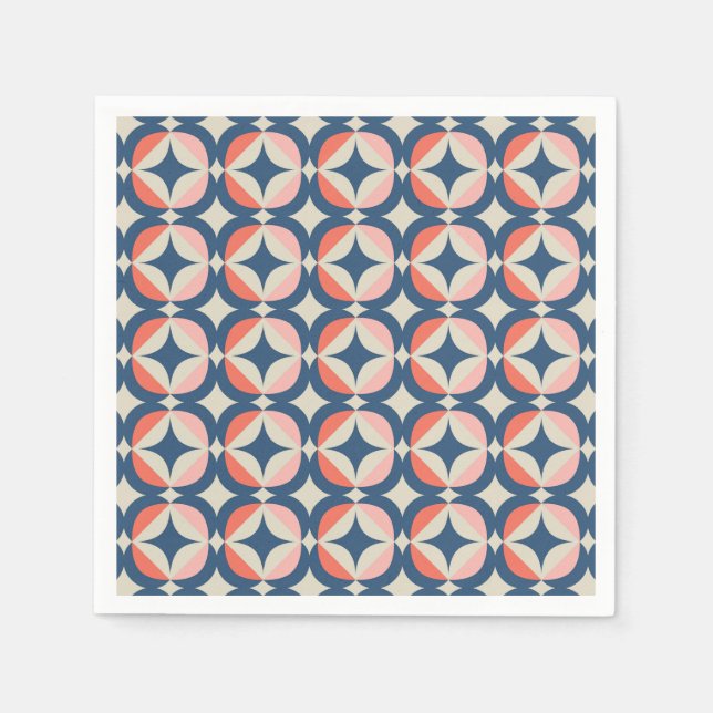 Servilleta De Papel Patrón geométrico azul y coral (Anverso)