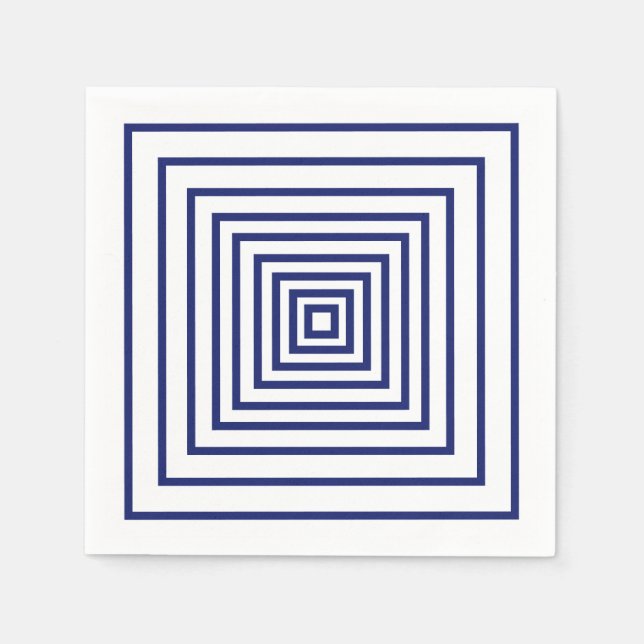 Servilleta De Papel Patrón geométrico de cuadrados blancos azul marino (Anverso)