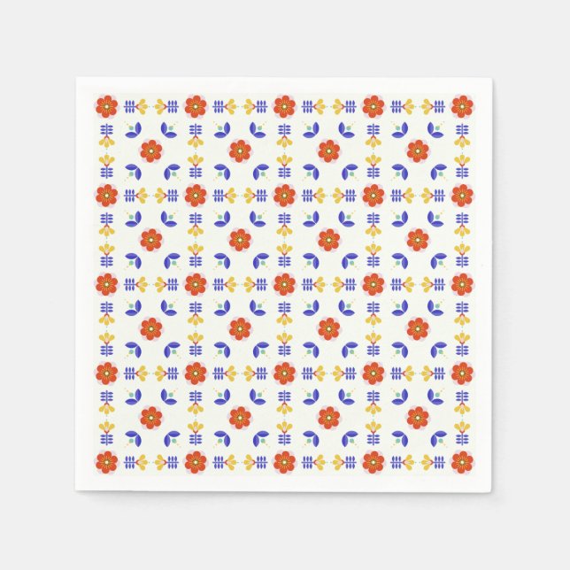 Servilleta De Papel Patrón geométrico de flor neón de arte folclórico (Anverso)