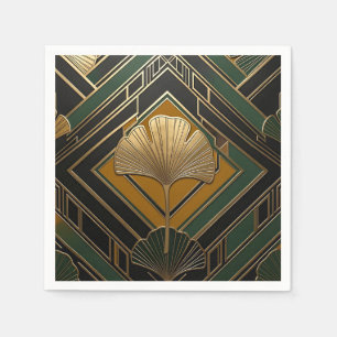 Servilleta De Papel Patrón geométrico dorado de hoja de ginkgo Art Déc