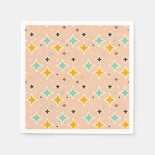 Servilleta De Papel Patrón geométrico retro con azul verdoso, naranja,