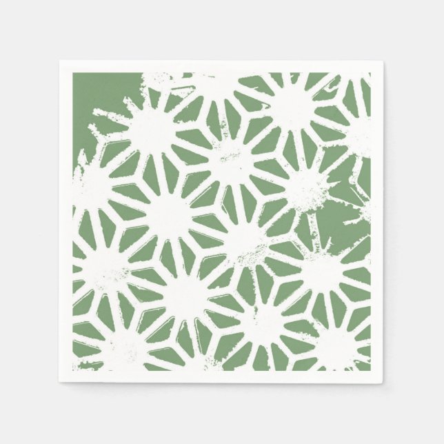 Servilleta De Papel Patrón geométrico verde oliva y blanco (Anverso)