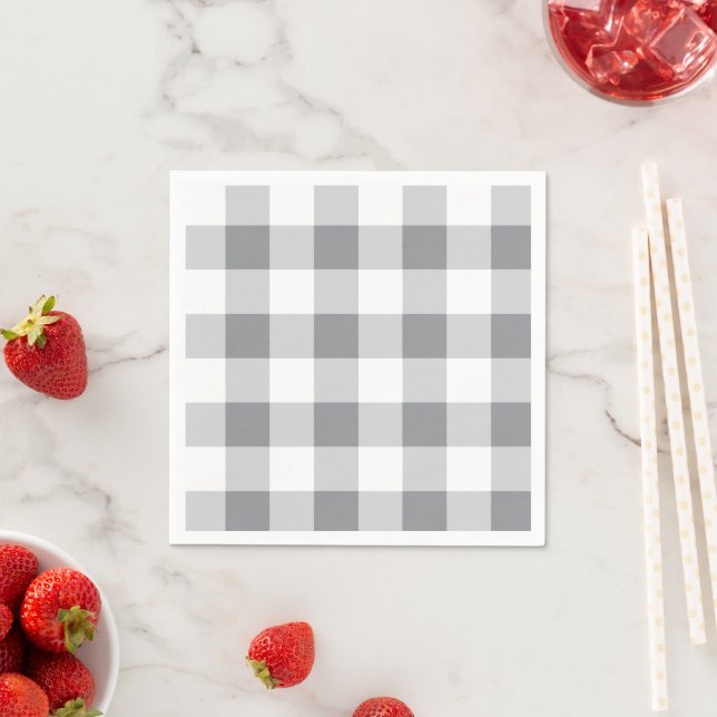 Servilleta De Papel Patrón Gingham Gris Y Blanco (In situ)