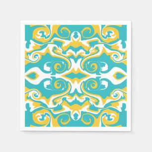 Servilleta De Papel Patrón giratorio en azul turquesa y amarillo