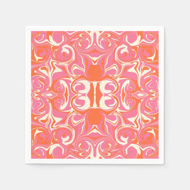 Servilleta De Papel Patrón giratorio en rosa, Naranja y crema (Anverso)