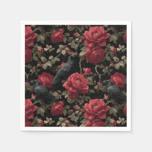 Servilleta De Papel Patrón gótico con rosas y cuerdas rojas