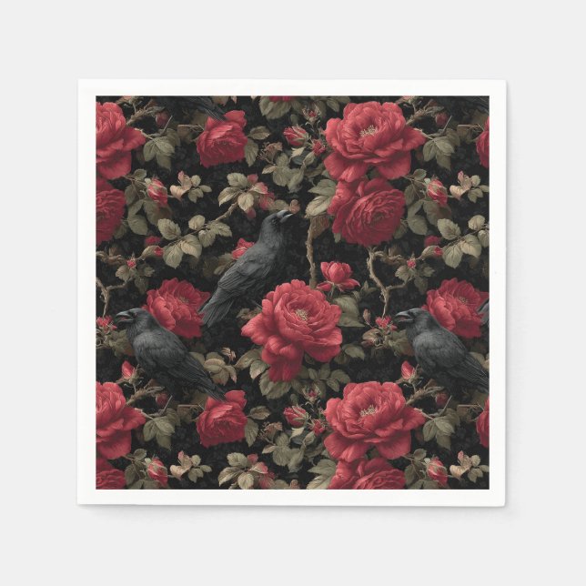 Servilleta De Papel Patrón gótico con rosas y cuerdas rojas (Anverso)