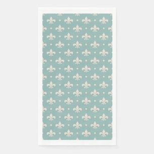 Servilleta De Papel Patrón gris de Flor de Lis sobre fondo turquesa
