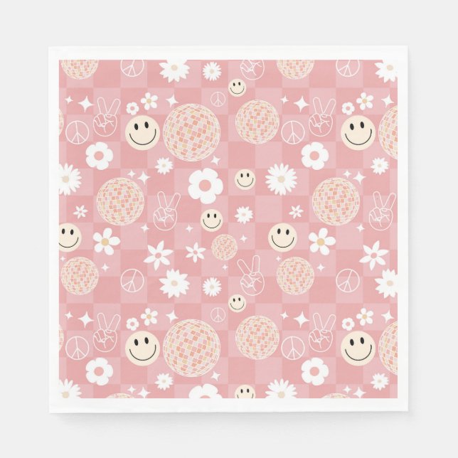Servilleta De Papel Patrón hippie retro rosado Groovy controlado (Anverso)