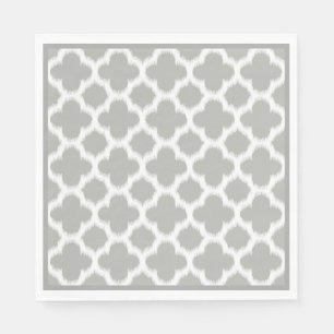 Servilleta De Papel Patrón ikat quatrefoil de color blanco y gris bei