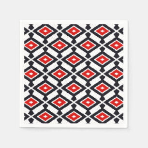 Servilleta De Papel Patrón Ikat - rojo oscuro, negro y blanco