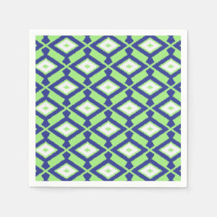 Servilleta De Papel Patrón Ikat - Verde, Azul índigo y Blanco