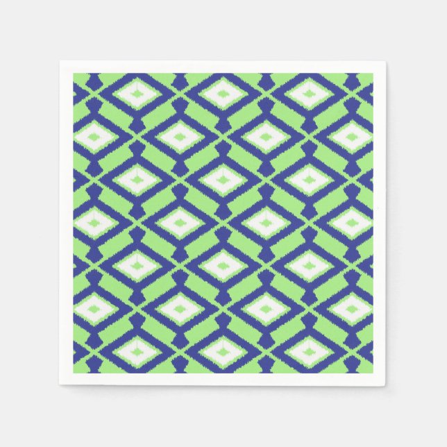 Servilleta De Papel Patrón Ikat - Verde, Azul índigo y Blanco (Anverso)