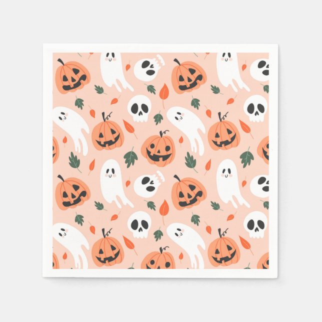 Servilleta De Papel Patrón Jack-O-Lantern y fantasma (Anverso)