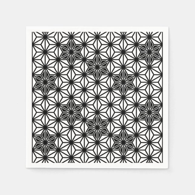Servilleta De Papel Patrón japonés de Asanoha - blanco y negro (Anverso)