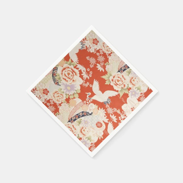 Servilleta De Papel Patrón japonés de grúa de kimono rojo Sakura Flore (Borde)
