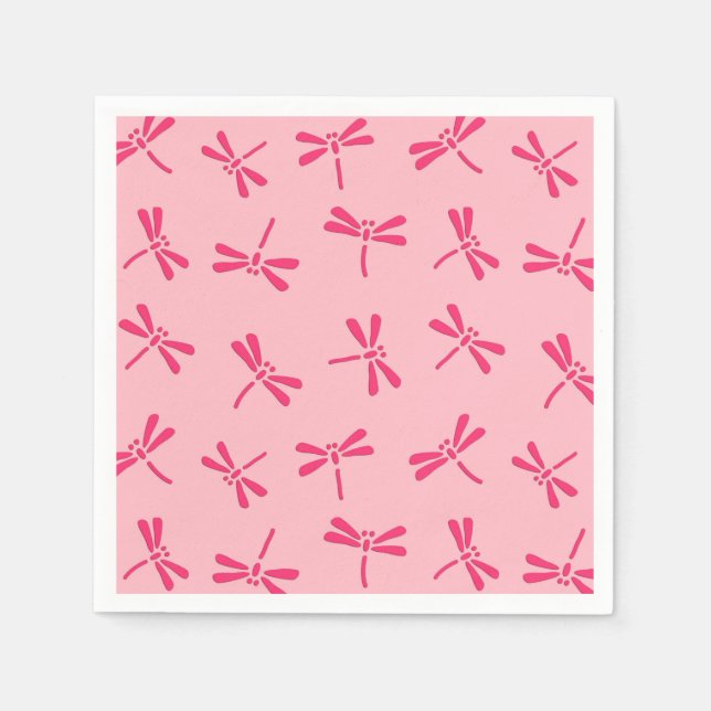 Servilleta De Papel Patrón japonés de libélula, rosa de coral claro (Anverso)
