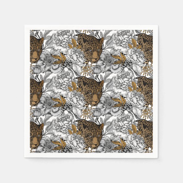 Servilleta De Papel Patrón Leopard & Peonies (Anverso)