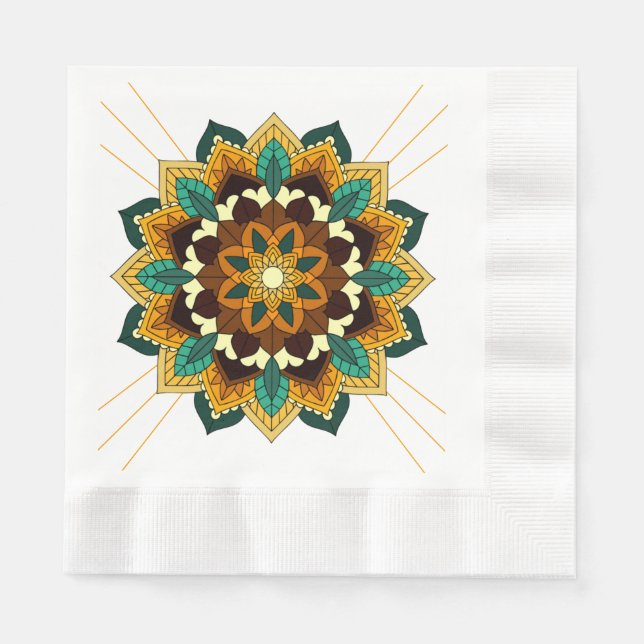 Servilleta De Papel Patrón Mandala 02 en amarillo y marrón (Anverso)