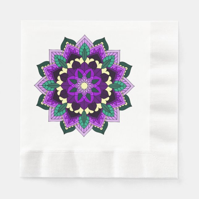 Servilleta De Papel Patrón Mandala 02 en morado (Anverso)
