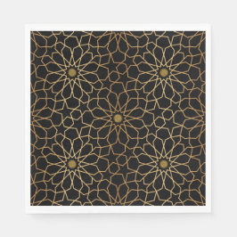 Servilleta De Papel Patrón marroquí moderno dorado negro mediterráneo