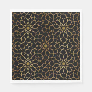 Servilleta De Papel Patrón marroquí moderno dorado negro mediterráneo
