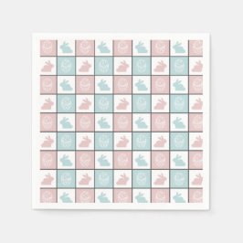 Servilleta De Papel Patrón moderno azul y rosa de huevo conejito de pa