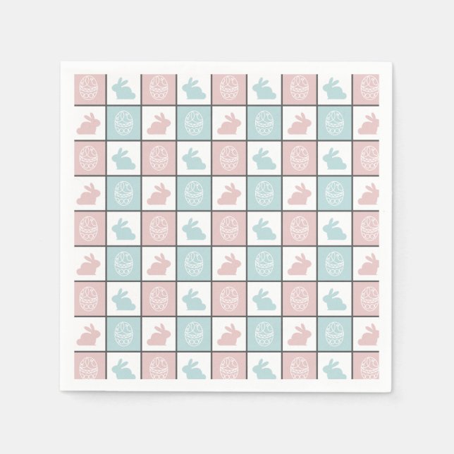 Servilleta De Papel Patrón moderno azul y rosa de huevo conejito de pa (Anverso)