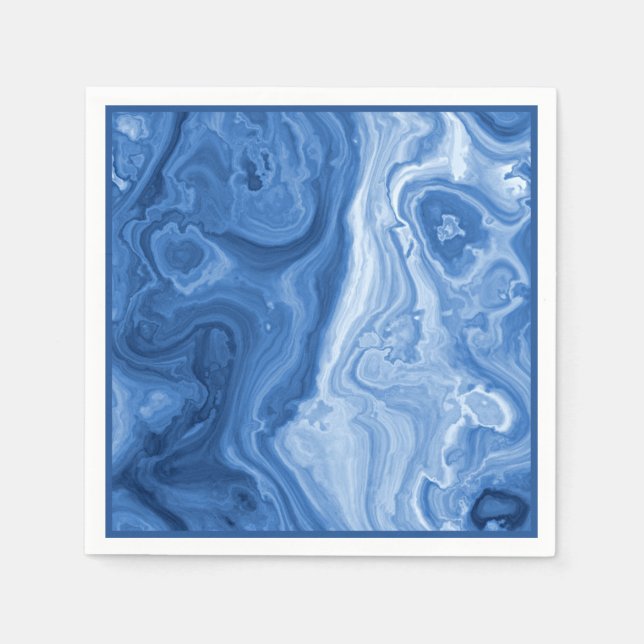 Servilleta De Papel Patrón moderno Azure Blue Malachite Marble Swirls (Anverso)