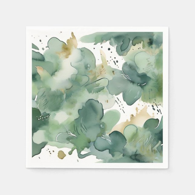 Servilleta De Papel Patrón moderno de acuarela verde suave (Anverso)