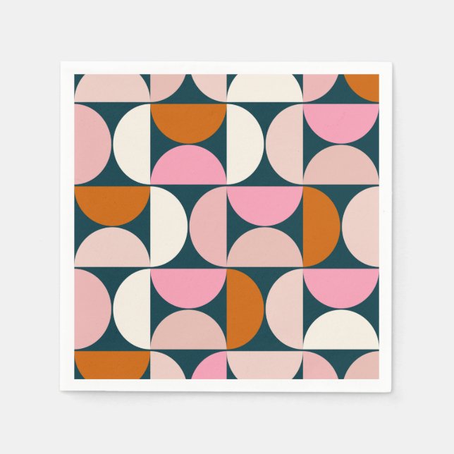 Servilleta De Papel Patrón moderno Retro Mid Century Rubor rosa azul (Anverso)