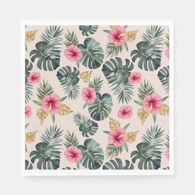 Servilleta De Papel Patrón Monstera e Hibiscus (Anverso)