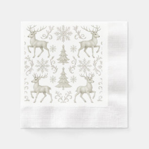 Servilleta De Papel Patrón navideño moderno rústico, plata/blanco