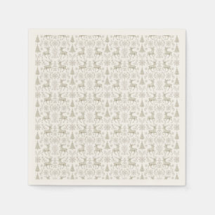 Servilleta De Papel Patrón navideño rústico moderno plateado/blanco
