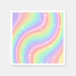 Servilleta De Papel Patrón ondulado arcoíris pastel retro con estrella