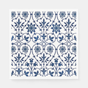 Servilleta De Papel Patrón ornado de azul marino sobre blanco