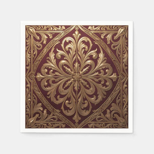 Servilleta De Papel Patrón Ornate Dorado de Acanto Barroco Rojo Profun