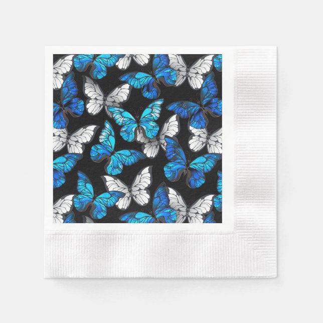 Servilleta De Papel Patrón oscuro sin foco con mariposas azules morfo (Anverso)