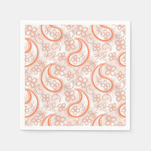 Servilleta De Papel Patrón paisley de naranja blanco monocromo beige.