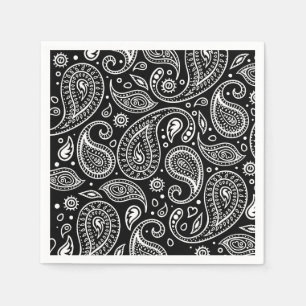 Servilleta De Papel Patrón Paisley floral blanco y negro Art Déco