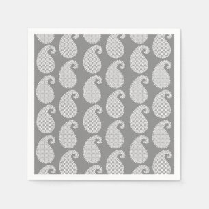 Servilleta De Papel Patrón paisley, gris plateado / gris y blanco