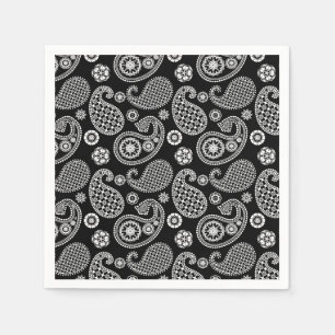 Servilleta De Papel Patrón paisley, negro y blanco