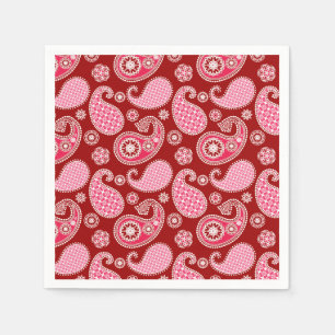 Servilleta De Papel Patrón paisley, rojo oscuro, rosa y blanco